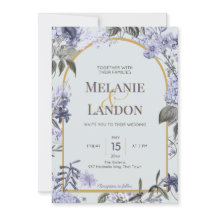 Elegant violet & gold hydrangea wedding invitation