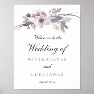 Élégant violet gris hiver Floral Poster Mariage