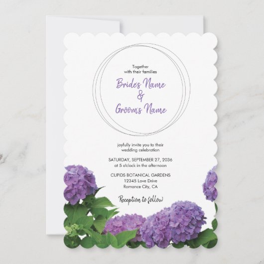 Elégant Violet Hydrangea Invitations de mariage (Devant)