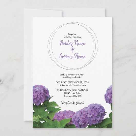 Elégant Violet Hydrangea Invitations de mariage (Devant)