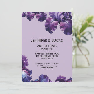 Élégant violet Iris Faire-part de mariage botaniqu