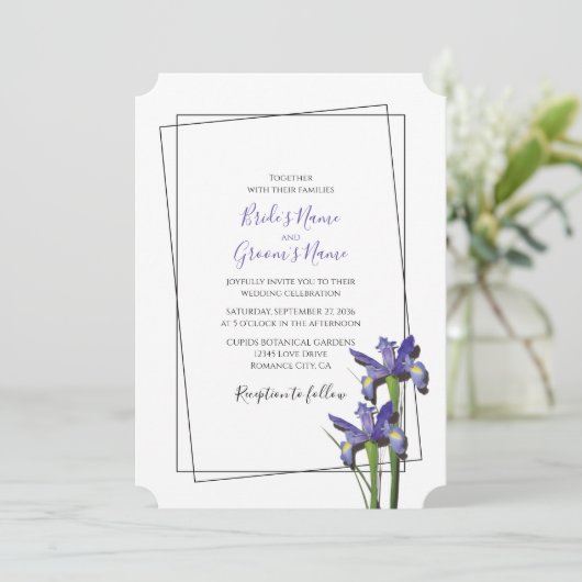 Élégant violet Iris Invitations de mariage Iris (Debout devant)