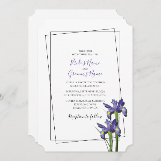 Élégant violet Iris Invitations de mariage Iris (Devant / Derrière)