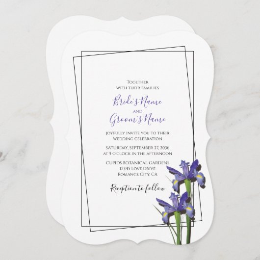Élégant violet Iris Invitations de mariage Iris (Devant / Derrière)
