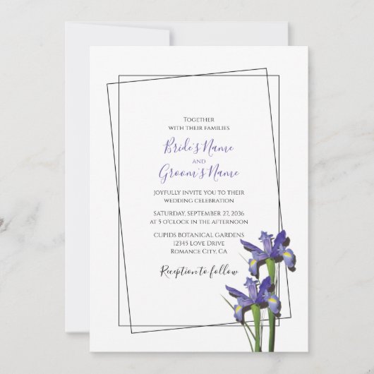 Élégant violet Iris Invitations de mariage Iris (Devant)