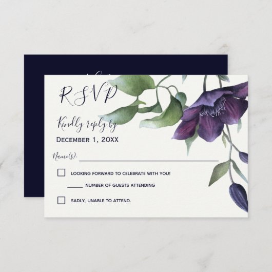 Elégant Violet Marine Blue Cream Wedding RSVP (Devant / Derrière)