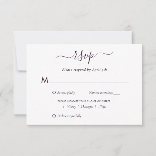Élégant violet moderne Script mariage carte RSVP (Devant)