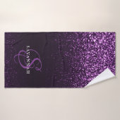 Élégant Violet Monogramme Script Parties scintilla (Serviette de bain)