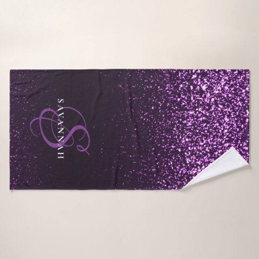 Élégant Violet Monogramme Script Parties scintilla (Serviette de bain)