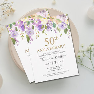 Elégant violet or 50ème Faire-part de mariage