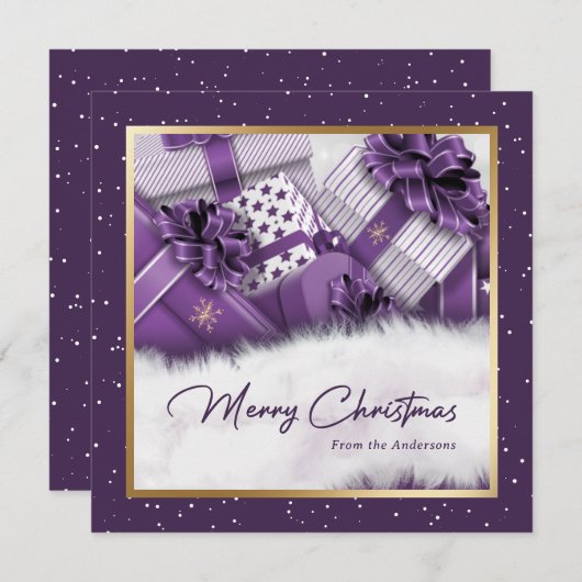 Elégant violet or Cadeaux Neige Cartes de Noël (Devant / Derrière)
