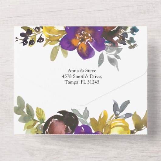 Élégant violet or tout en un Faire-part de mariage (Verso)