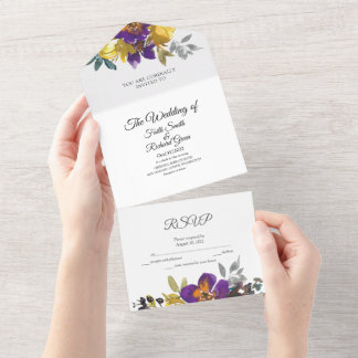 Élégant violet or tout en un Faire-part de mariage