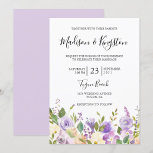 Elegant Violet Paarse Champagne Flowers Wedding Kaart