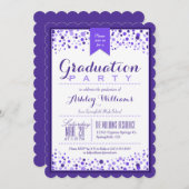 Elegant Violet Paarse & Witte Afstudeerfeest Kaart (Voorkant / Achterkant)