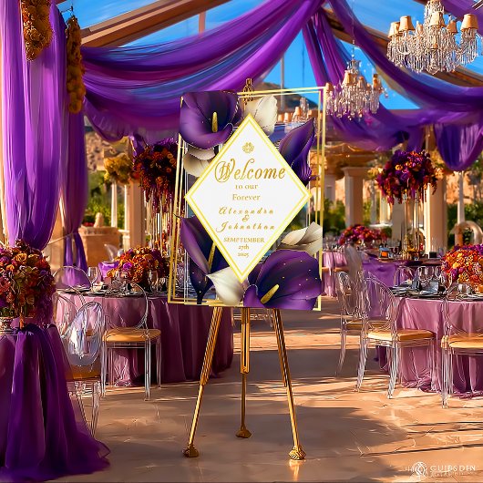 Elegant Violet Purple and Gold Calla Lily Acryl Bord