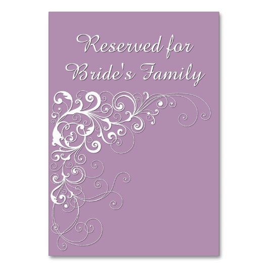 Élégant Violet Réservé Mariage Carte Table (Dos)
