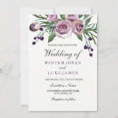 Elégant Violet Rose Floral Mariage Invitation (Devant)