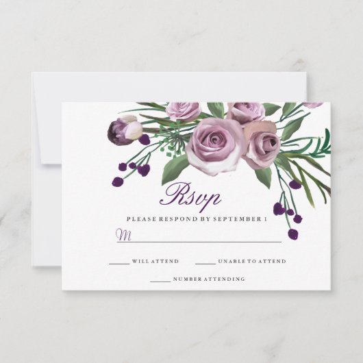 Elégant Violet Rose Floral Mariage RSVP (Devant)