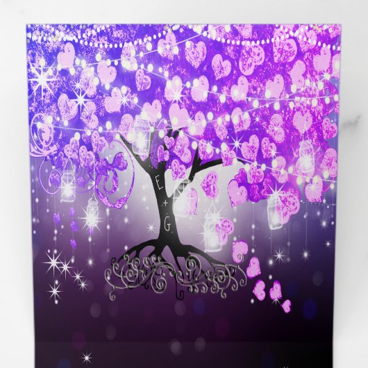 Élégant Violet rose Mariage feuille coeur Tri-Fold (Intérieur en premier)