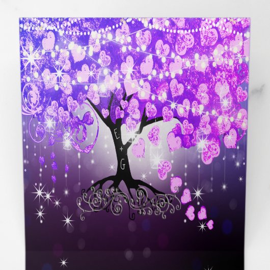 Élégant Violet rose Mariage feuille coeur Tri-Fold (Intérieur en premier)