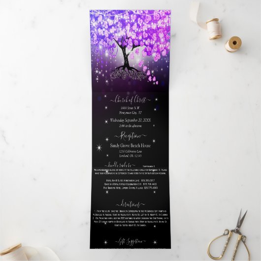 Élégant Violet rose Mariage feuille coeur Tri-Fold (Intérieur)