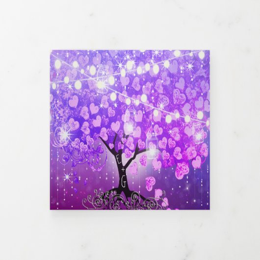 Élégant Violet rose Mariage feuille coeur Tri-Fold (Protection)