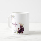 Élégant violet Rose Nom floral Monogramme Mug (Devant gauche)