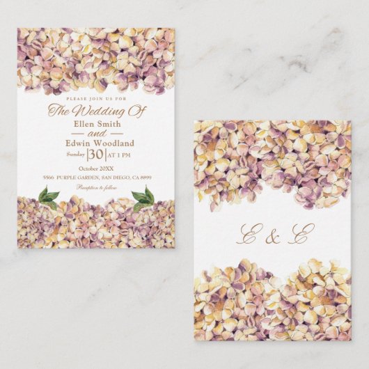 Élégant violet Rustique Hydrangea Faire-part de ma (Devant / Derrière)