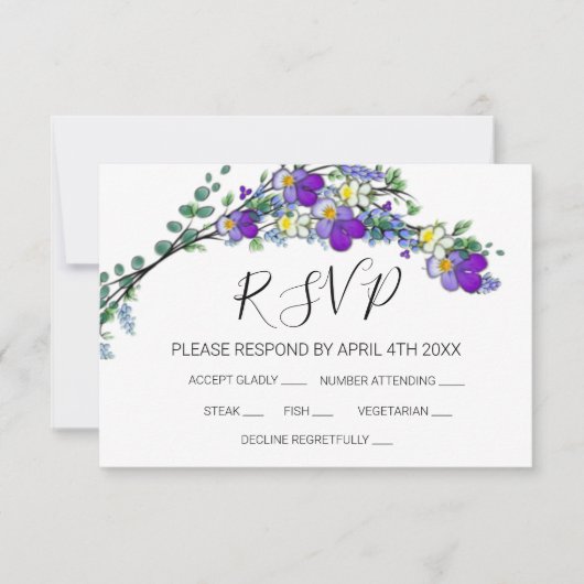 Élégant violet violet aquarelle CARTES RSPV (Devant)