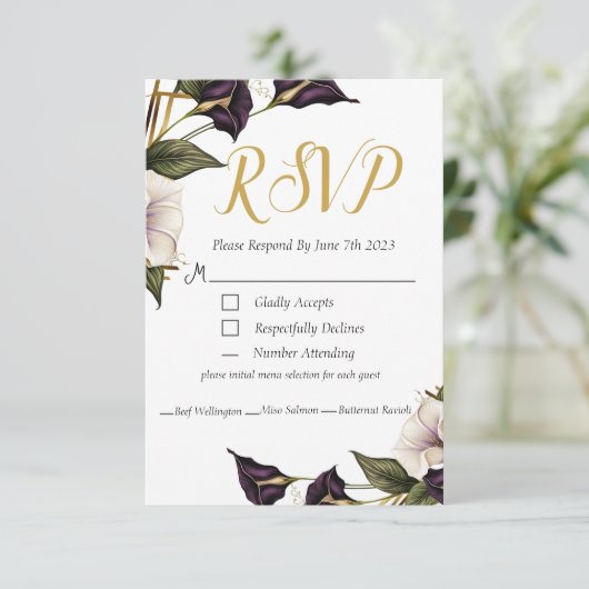 Elégant Violet violet Calla Lily Mariage RSVP (Debout devant)