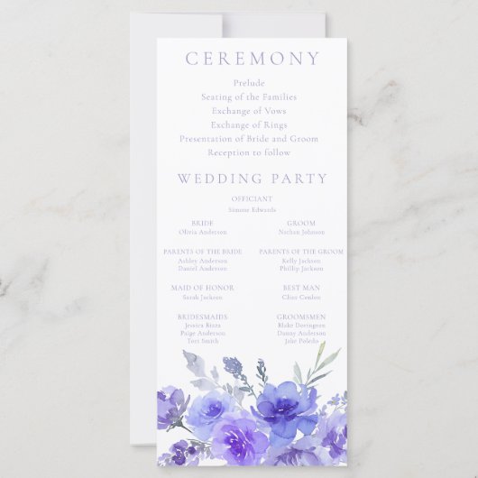 Élégant violet violet violet Mariage programme de (Dos)