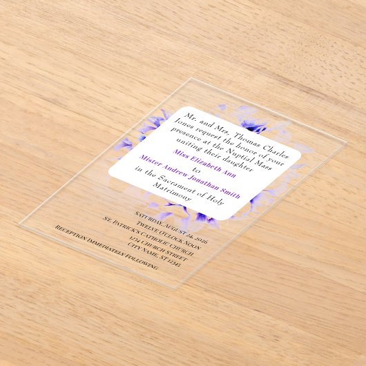 Elegant Violets Catholic Wedding Invitation (Poser)
