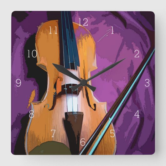 Elegant Violin on Purple Silk, Square Clock Vierkante Klok (Voorkant)