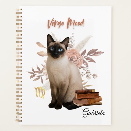 Elegant Virgo Zodiac Cat Planner Notebook (Devant)