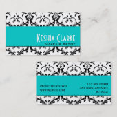 Elegant Visitekaartje Aqua Blue Damask (Voorkant / Achterkant)