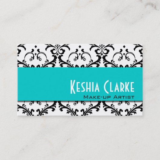 Elegant Visitekaartje Aqua Blue Damask (Voorkant)