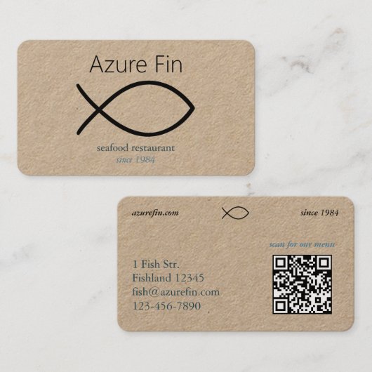 Elegant visrestaurant | FISH-Logo en QR-code Visitekaartje (Voorkant / Achterkant)