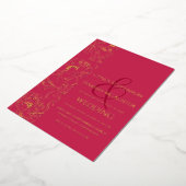 Elégant Viva Magenta Mariage Gold Foil Invitation (Rotation)