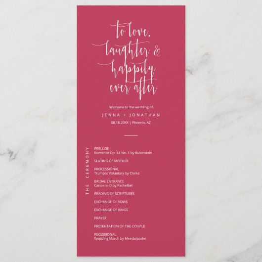 Elegant Viva Magenta Minimale QR Code Weddenschap  Programma (Voorkant)