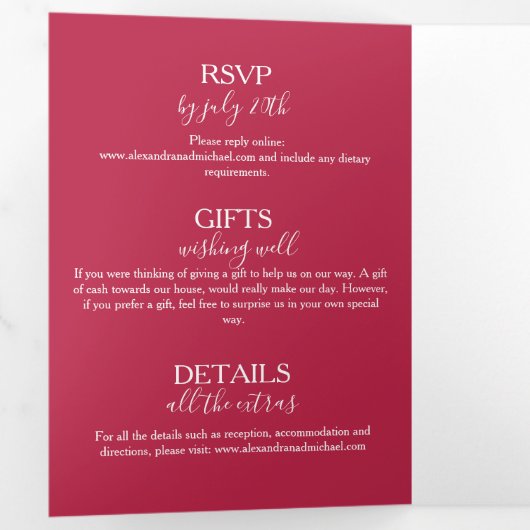 Elegant Viva Magenta Script Weddenschap Drieluik Uitnodiging (Binnenzijde eerst)