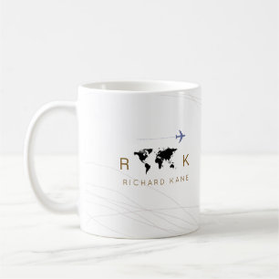 elegant vliegtuig + plattegrond monogrammen op wit koffiemok