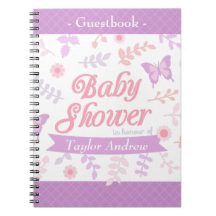 Elegant Vlinder Bloemen Baby Shower Gastboek Notitieboek