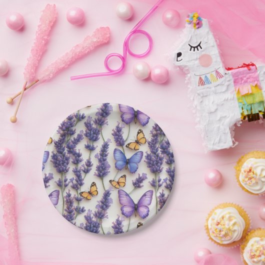 Elegant vlinder- en lavendelontwerp papieren bordje (Feest)