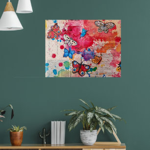 Elegant Vlinder Schilderij Waterverf Boek Poster