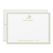 Elegant Vlindermonogram Green Gingham Note Kaart