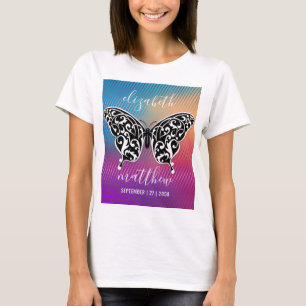 Elegant vlinderontwerp met verbluffende zonsonderg t-shirt