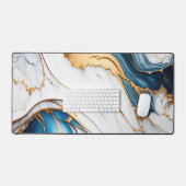 Elegant Vloeibaar Marmer Modern Wit Blauw Goud Bureaumat (Keyboard & Muis)