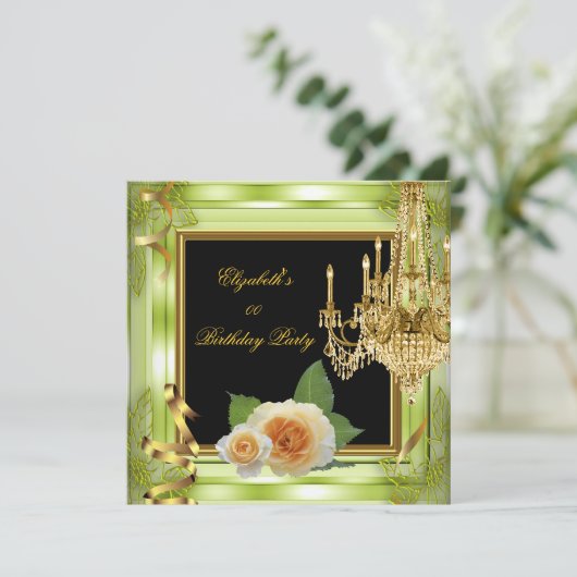 Elegant voegt Age Birthday Green Gold Rozen toe Kaart (Staand voorkant)