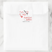 Elegant vogels op een vertakking Rood en Zwart huw Vierkante Sticker (Tas)